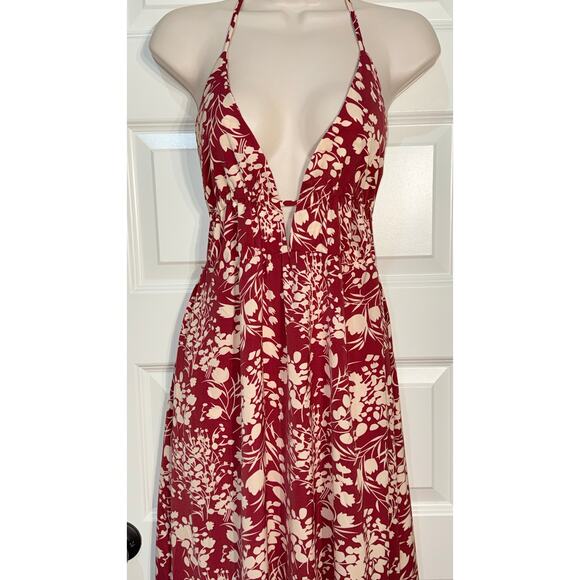 Cupshe V-Neck Halter Red and Ivory Maxi Dress, Women's Size S - Picture 4 of 7